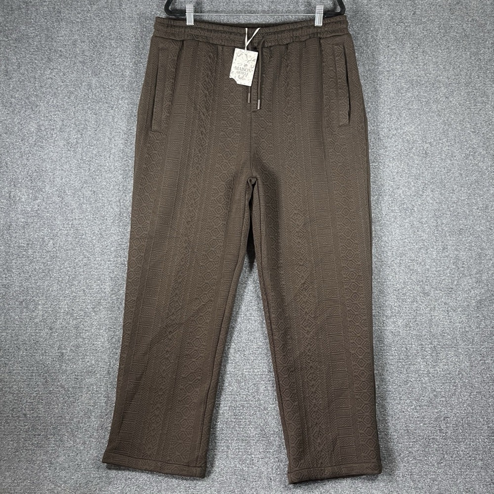 NWT Shoe Palace Maison Article Jacquard Knit Sweatpants Wide Leg Brown Size 2XL